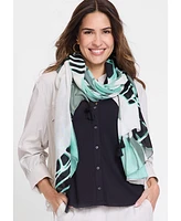 Olsen Abstract Leaf Print Tassel Scarf