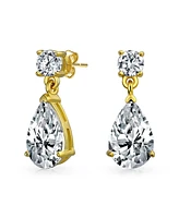 Bling Jewelry Classic Simple Cubic Zirconia Teardrop Cz Dangle Drop Earrings Gold Plated .925 Sterling Silver