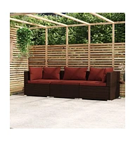 Wicker Patio Furniture 3 Piece with Cushions Brown Poly Rattan