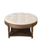 2-Tier Round Waterproof Ottoman Coffee Table with Storage