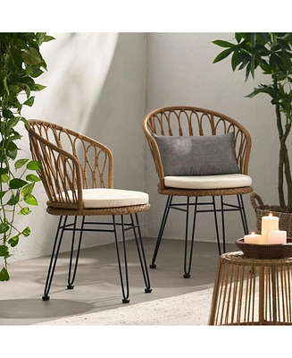 Boho Industrial Dining Chair: Durable Wicker Design with Hairpin Legs