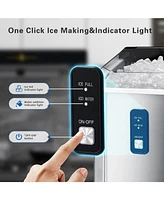 Zafro Portable Ice Maker with Handle, Stainless Steel Ice Maker Countertop with Slef-Cleaning, 35Lbs/24H, 7Mins Fast Ice Making, with Ice Basket/Ice S