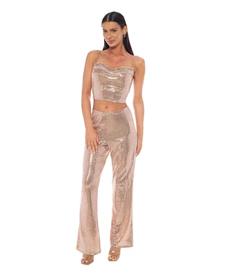 Bebe Women's Two Piece Disco Dot Top with Bell Pants