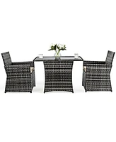 Gymax 3PCS Cushioned Wicker Rattan Patio Furniture Set Garden Yard Outdoor