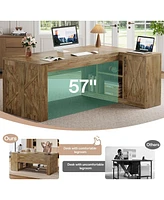 Tribesigns L-Shaped Executive Desk, Large Office Computer Table with File Cabinet, Modern Business Furniture with Storage Shelves for Home Office