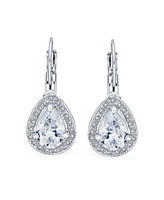 Bling Jewelry 2.25CT Cubic Zirconia Crystal Halo Teardrop Solitaire Cz Lever Back Earrings Silver Plated Alloy