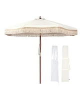 LAGarden Boho 9' Fringe Patio Umbrella with Tassels UPF50+ Boho Style 5-Year-Non-Fading for Outdoor Yard Market Ivony Xchevron
