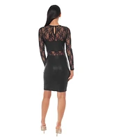 Bebe Women's Mock Neck Leather Dress with Lace