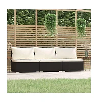 3 Seat Patio Sofa with Cushions Black Poly Rattan