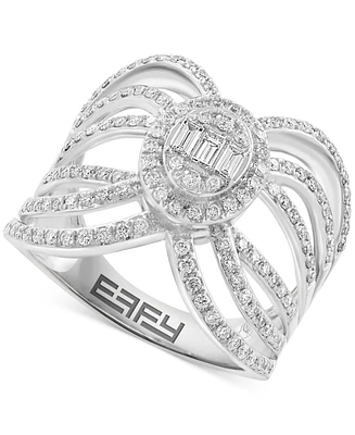 Effy Diamond Round & Baguette Openwork Statement Ring (3/4 ct. t.w.) in 14k White Gold