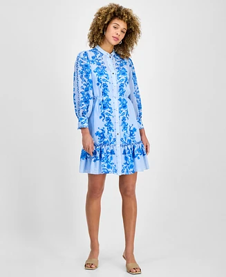 julia jordan Women's Printed Button-Front Belted Dress