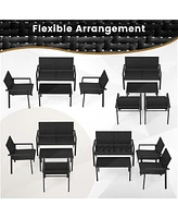 Gymax 4 Piece Patio Wicker Furniture Set Heavy Duty Galvanized Metal Frame w/Table