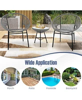 Gymax 3 Pcs Wicker Conversation Bistro Set Acapulco Chair Set with Tempered Glass Table