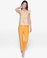 Karl Lagerfeld Paris Women's Printed Split-Neck Flutter-Sleeve Blouse