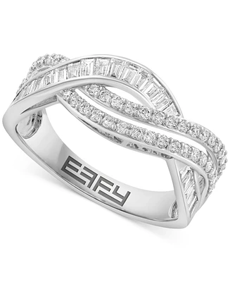 Effy Diamond Round & Baguette Curved Crossover Ring (5/8 ct. t.w.) in 14k White Gold