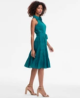 Anne Klein Women's Sleeveless Pintuck Tie-Waist Midi Dress