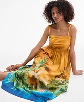 Tahari Asl Women's Ruched-Bodice Border-Print Midi Dress
