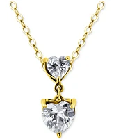 Giani Bernini Cubic Zirconia Double Heart Pendant Necklace, 16" + 2" extender, Exclusively at Macy's