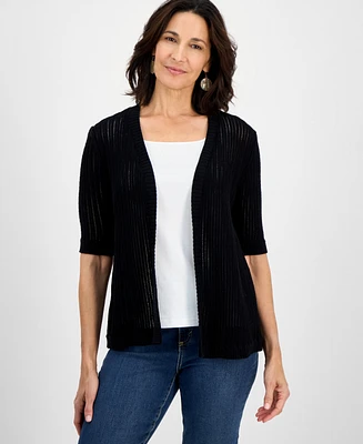 Style & Co Women's Cotton Open-Front Elbow-Sleeve Cardigan, Exclusively at Macy's