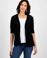 Style & Co Women's Cotton Open-Front Elbow-Sleeve Cardigan, Exclusively at Macy's