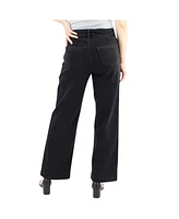 Indigo Poppy Women's Two Botton Tummy Control Wide Leg Black Jeans with Belt