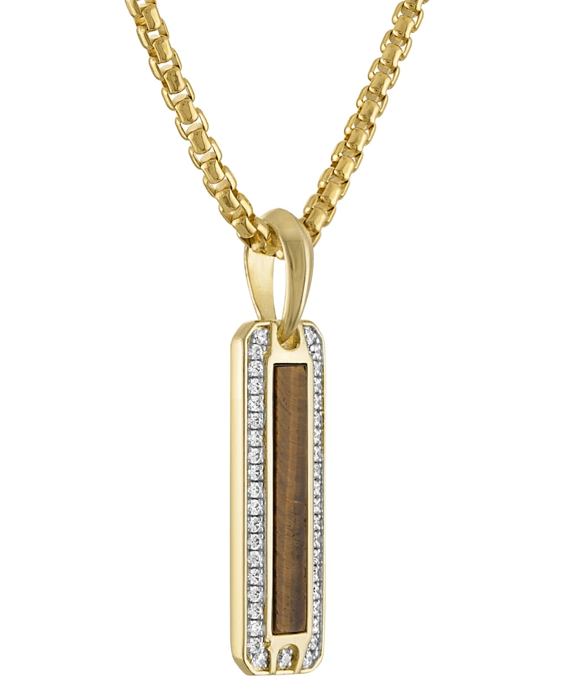 Bulova Men's Marine Star Gold-Tone Sterling Silver Tiger's Eye & White Topaz Pendant Necklace, 24" + 2" extender