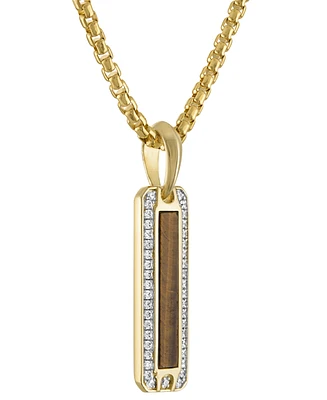 Bulova Men's Marine Star Gold-Tone Sterling Silver Tiger's Eye & White Topaz Pendant Necklace, 24" + 2" extender