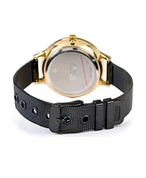 Jones New York Women's Genuine Diamond Gold-Tone Accents Black Metal Strap Analog Watch 33.5mm
