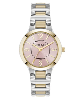 Anne Klein Women's Quartz Essential Round Two-Tone Metal Alloy and Pink Dial Watch, 32mm