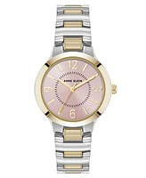 Anne Klein Women's Quartz Essential Round Two-Tone Metal Alloy and Pink Dial Watch, 32mm