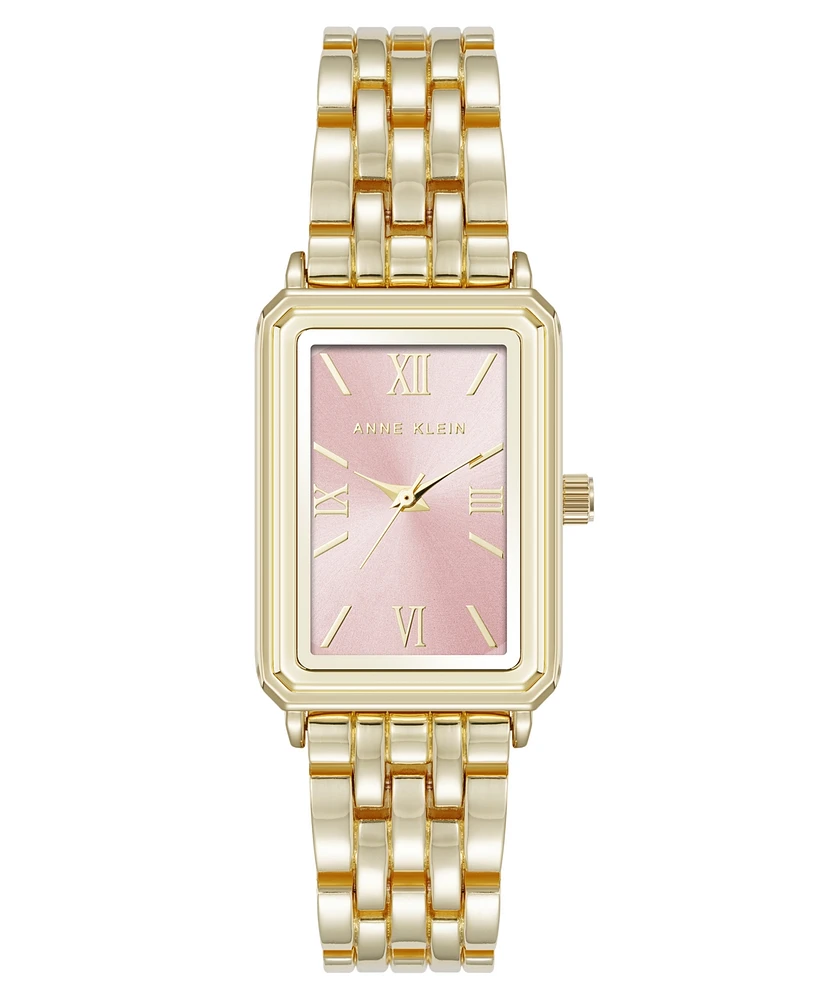 Anne Klein Women's Quartz Rectangular Estate Gold-Tone Metal Alloy and Pink Dial Watch, 25mm