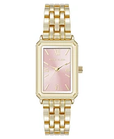 Anne Klein Women's Quartz Rectangular Estate Gold-Tone Metal Alloy and Pink Dial Watch, 25mm