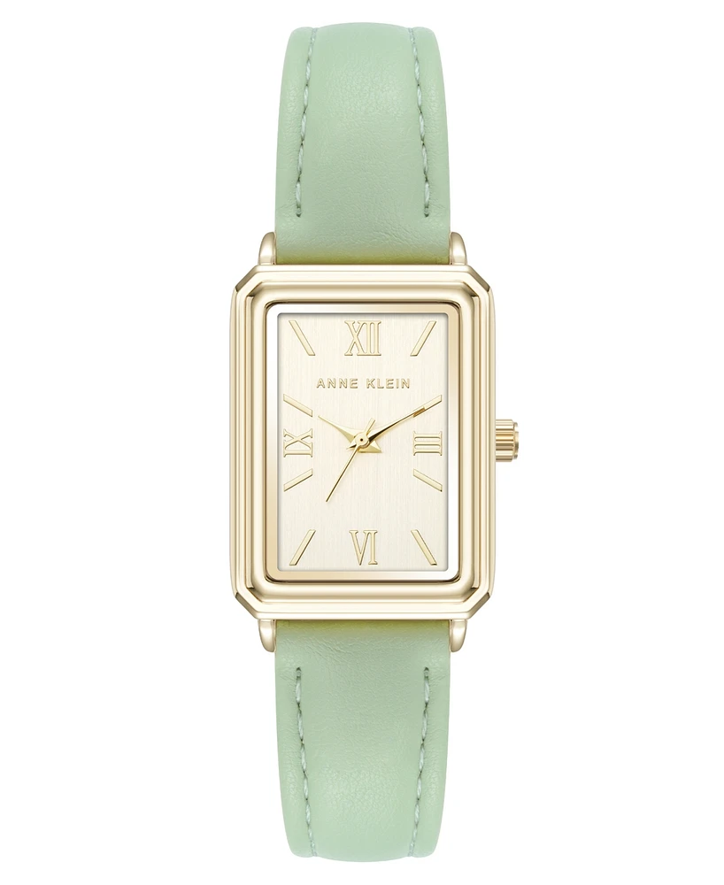 Anne Klein Women's Quartz Casual Mint Polyurethane Leather and Gold-Tone Metal Alloy Watch, 25mm