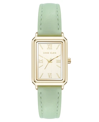 Anne Klein Women's Quartz Casual Mint Polyurethane Leather and Gold-Tone Metal Alloy Watch, 25mm