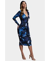 Bebe Women's Tie Waist Printed Midi Knit Dress