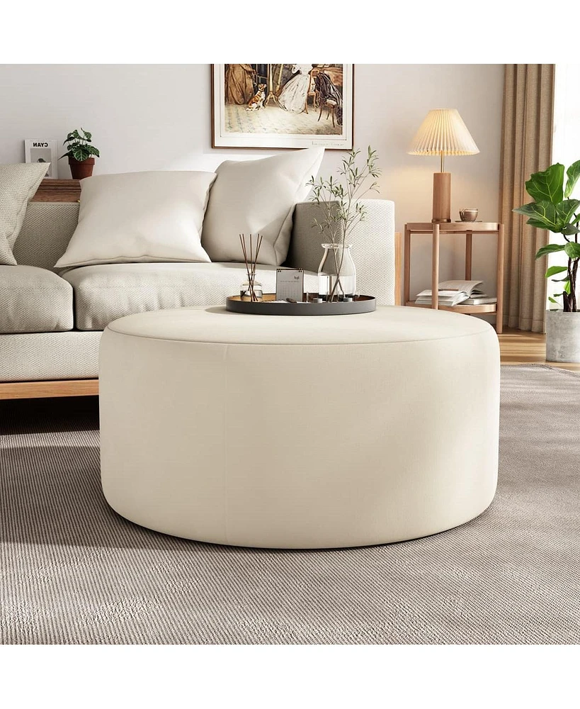 Round Velvet Upholstered Ottoman Modern Minimalist Design, Versatile as a Footrest, Extra Seating, or Stylish Coffee Table Alternative-The Pop Home
