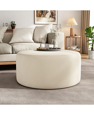 Round Velvet Upholstered Ottoman Modern Minimalist Design, Versatile as a Footrest, Extra Seating, or Stylish Coffee Table Alternative-The Pop Home