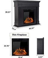 Cowsar 44" Electric Fireplace with Mantel, Free-Standing Heater with Wooden Surround and Log Effect, Remote Control, 750-1500W