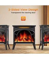 Cowsar Realistic Flame Electric Fireplace Stove, 500/1500W Freestanding Fireplace Heater with Remote Control and Timer, Adjustable Fireplace Stove Fla