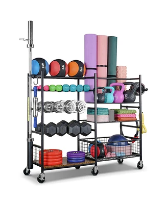 Mythinglogic Weight Capacity Sports Storage Garage Organizer Dumbbells Kettlebells Lifting Rod Multifunction Equipment Rack