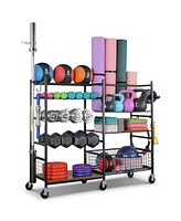 Mythinglogic Weight Capacity Sports Storage Garage Organizer Dumbbells Kettlebells Lifting Rod Multifunction Equipment Rack