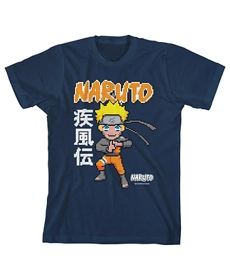 Naruto Boys Shippuden Pixel Character Youth Navy Blue Graphic Tee-xl