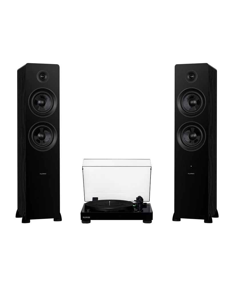 Fluance RT81 Elite High Fidelity Vinyl Turntable (White) with Ai81 Powered 2-Way Floorstanding Speakers (Bamboo), Diamond Stylus, Belt Drive, Built-in