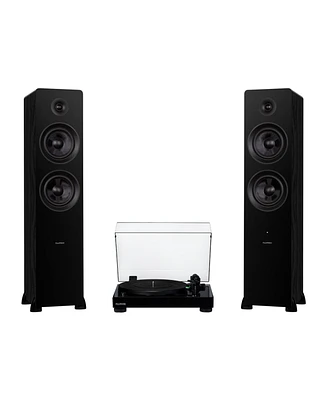 Fluance RT81 Elite High Fidelity Vinyl Turntable (White) with Ai81 Powered 2-Way Floorstanding Speakers (Bamboo), Diamond Stylus, Belt Drive, Built-in