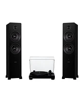 Fluance RT81 Elite High Fidelity Vinyl Turntable (White) with Ai81 Powered 2-Way Floorstanding Speakers (Bamboo), Diamond Stylus, Belt Drive, Built-in