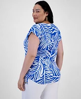 I.n.c. International Concepts Plus Cotton Fern-Print Top, Exclusively at Macy's
