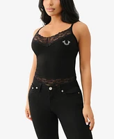True Religion Women's Sleeveless Crystal Embroidery Lace Tank Top