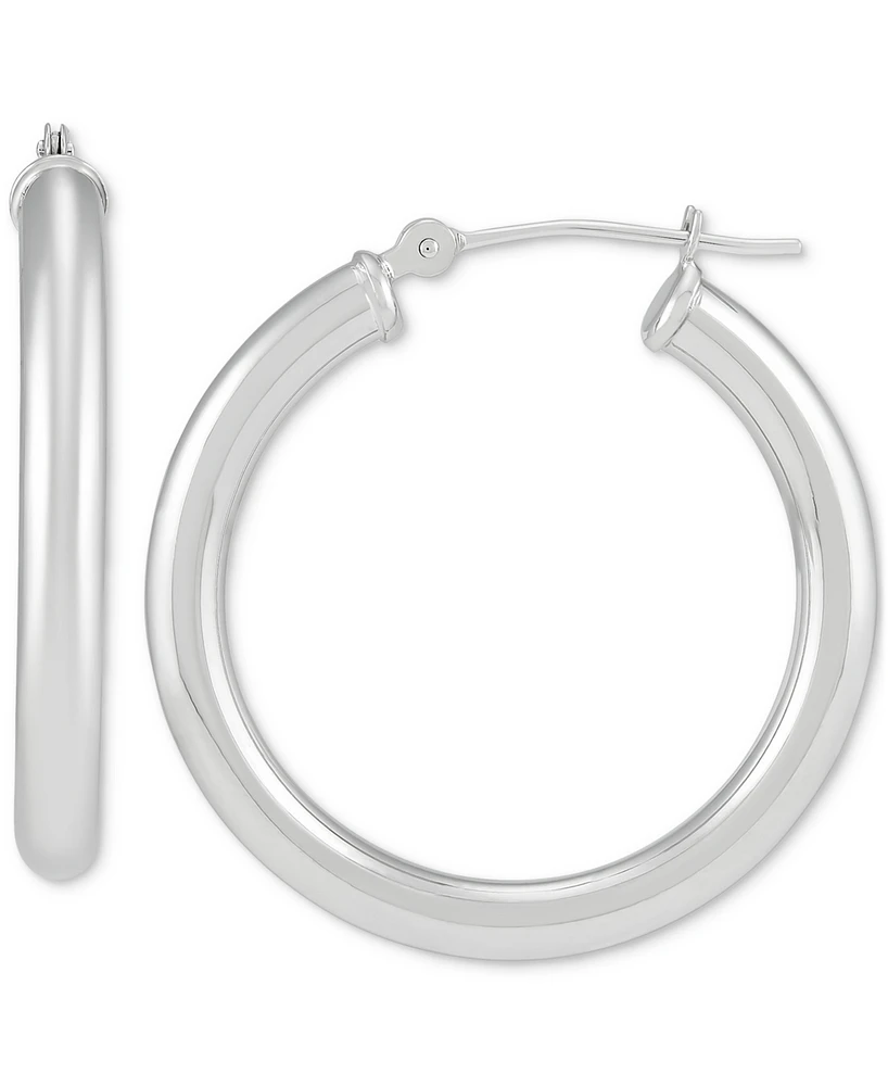 Italian Gold Polished Tube Small Hoop Earrings in 14k White Gold, 1"