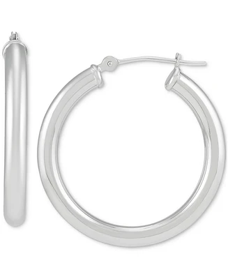 Italian Gold Polished Tube Small Hoop Earrings in 14k White Gold, 1"