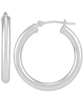 Italian Gold Polished Tube Small Hoop Earrings in 14k White Gold, 1"